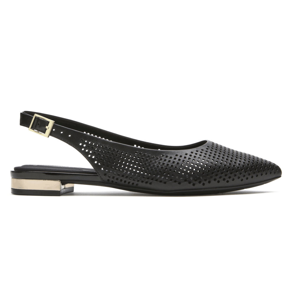 Rockport Flats For Womens Black - Total Motion Adelyn Slingback - CU0213467